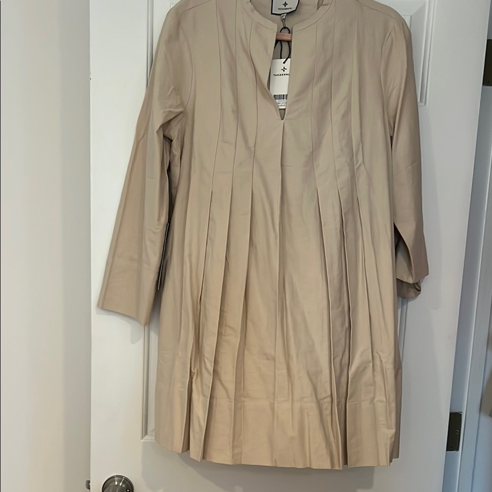 Tuckernuck Elegant Tan Pleated Dress